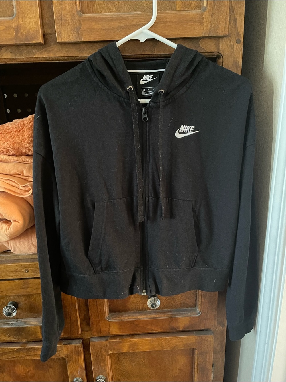 Nike Black Hoodie with White Swoosh Zip Front